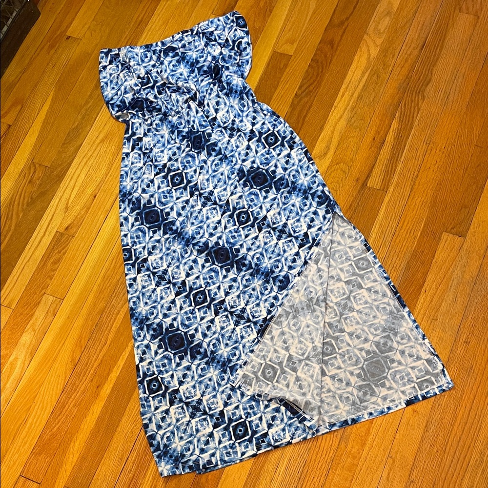 COVER ME Maxi Dress Strapless Vibrant Blue & White Patterned Beach Wear Coverup